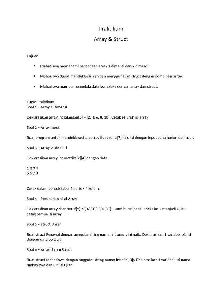 Praktikum Array dan Struct dalam Pemrograman | PDF