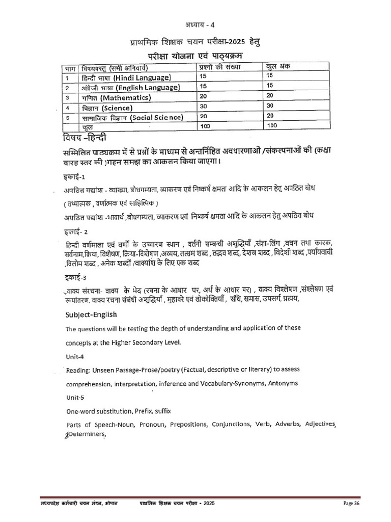 MP Tet Varg 3 Selection Test Syllabus | PDF