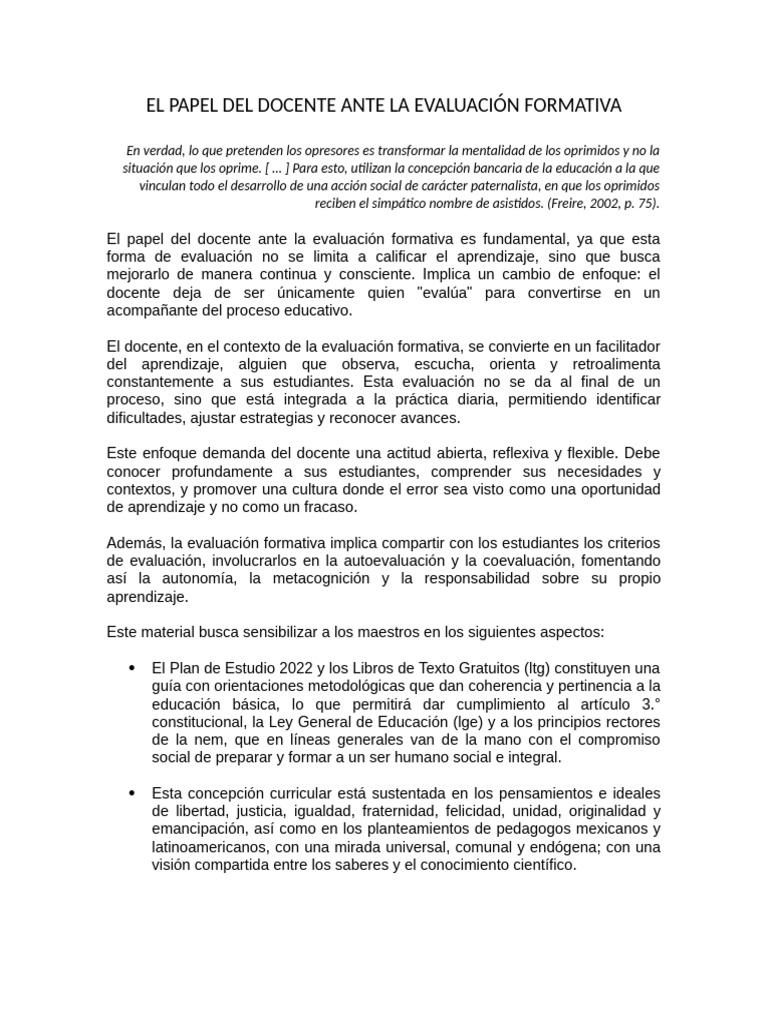 Docente y Evaluación Formativa: Rol Clave | PDF | Evaluación | Maestros