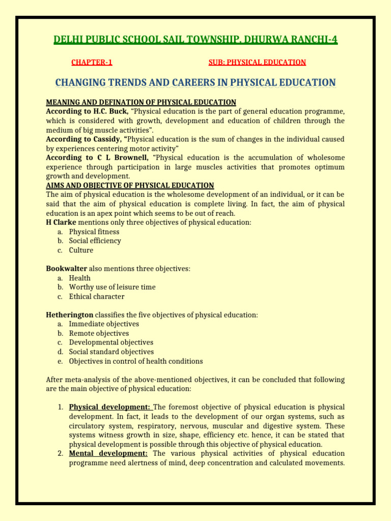 (CH-1) Changing Trends and Career in Physical Education | PDF | Sports ...