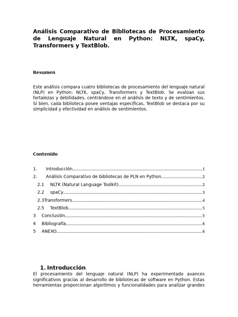 Comparativa de Bibliotecas NLP en Python | PDF | Python (lenguaje de ...