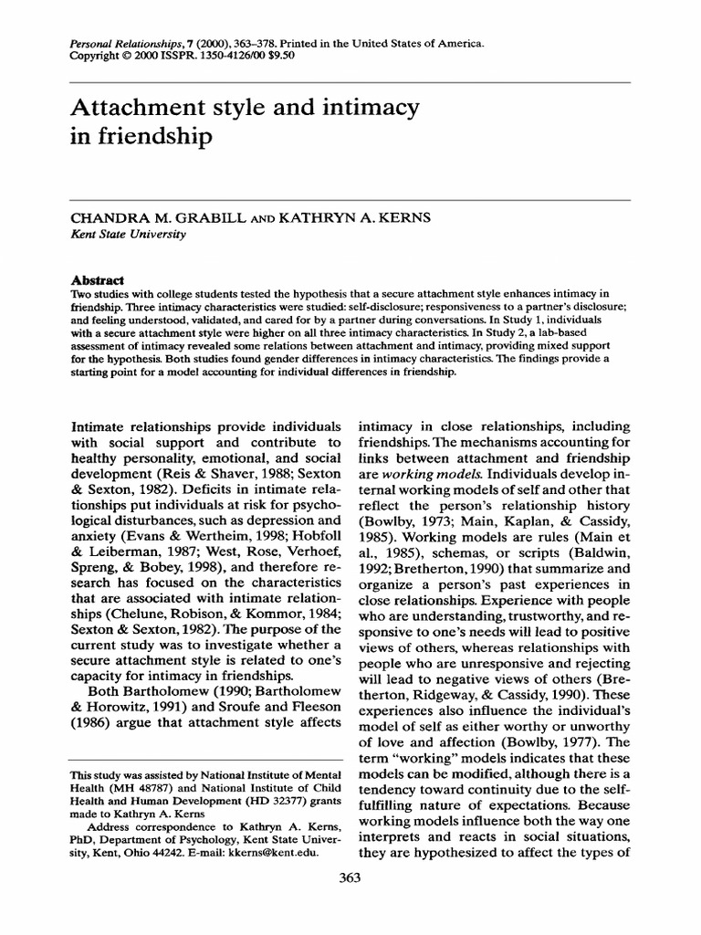 Attachment Style and Friendship Intimacy | PDF | Intimate Relationships ...
