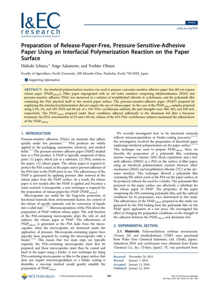 Preparation of Release-Paper-Free, Pressure-Sensitive-Adhesive Paper ...