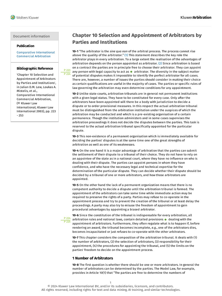 Selecting Arbitrators in Commercial Arbitration | PDF | Arbitral ...