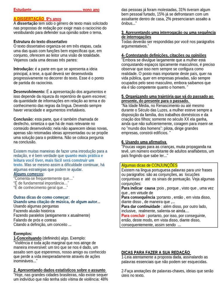 Estrutura e Dicas para Redação Dissertativa | PDF