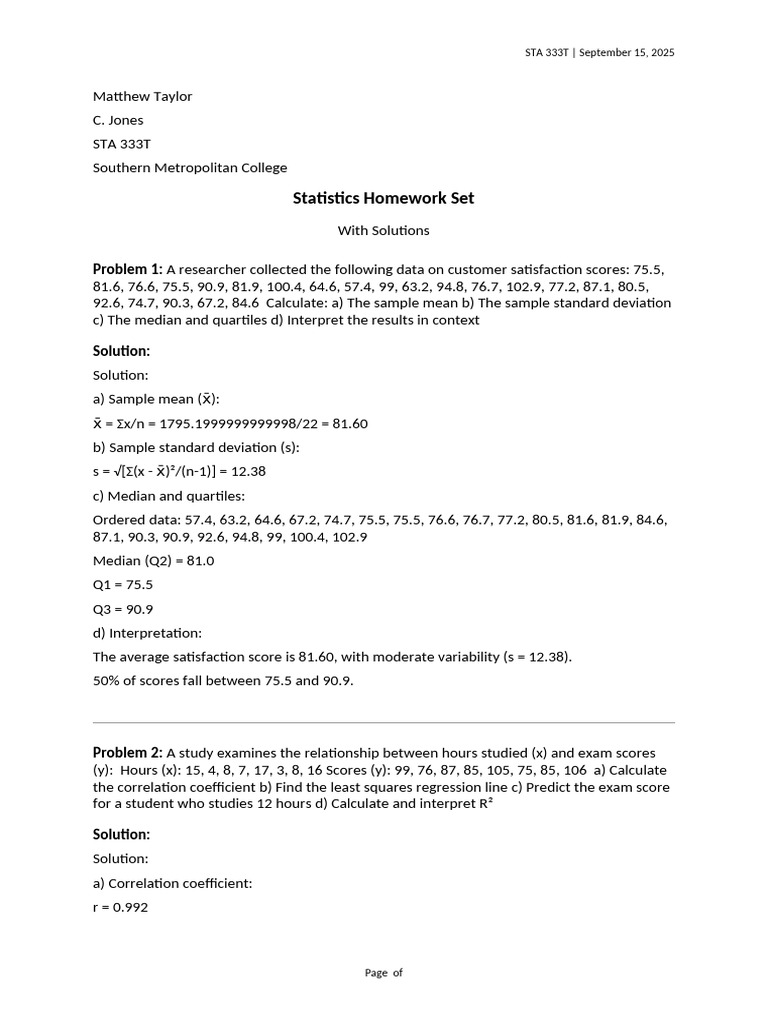 STA 208 Statistics Solutions 1007 | PDF | Statistical Theory ...
