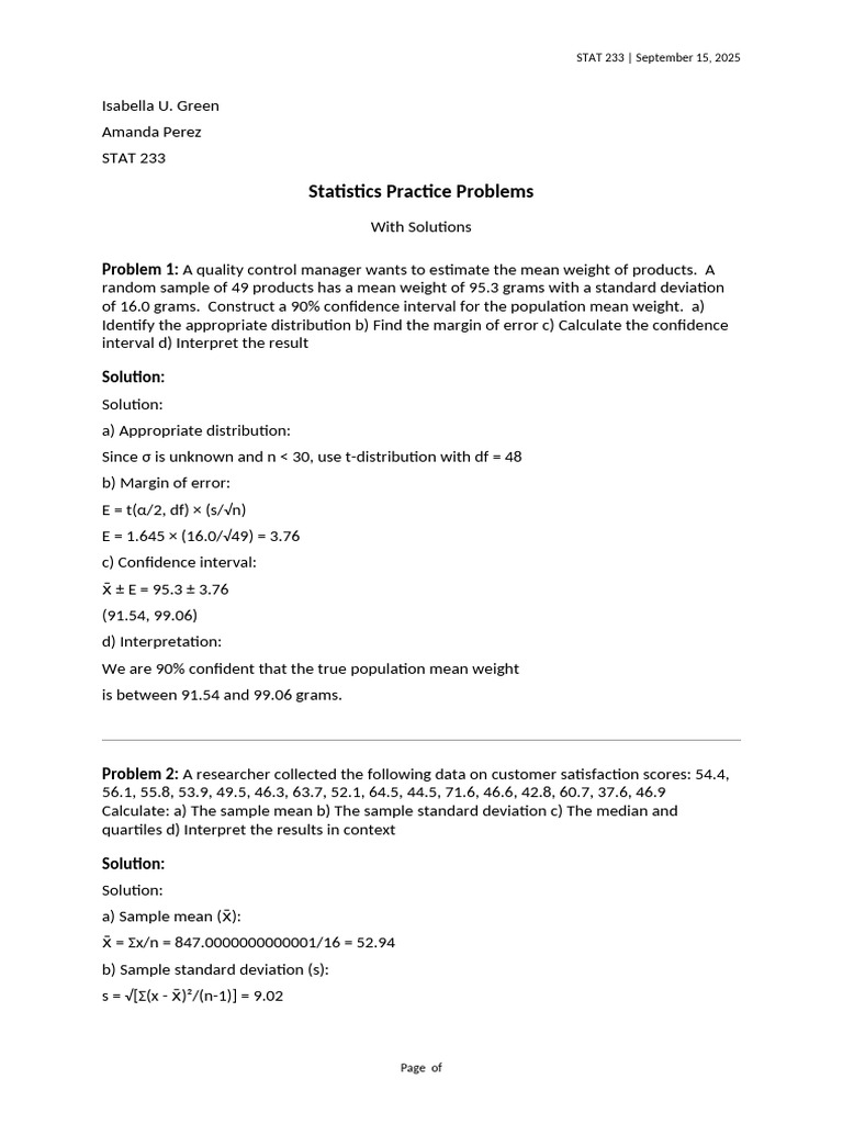 STAT 252 Statistics Winter2024 Solutions 1346 | PDF | Statistics ...