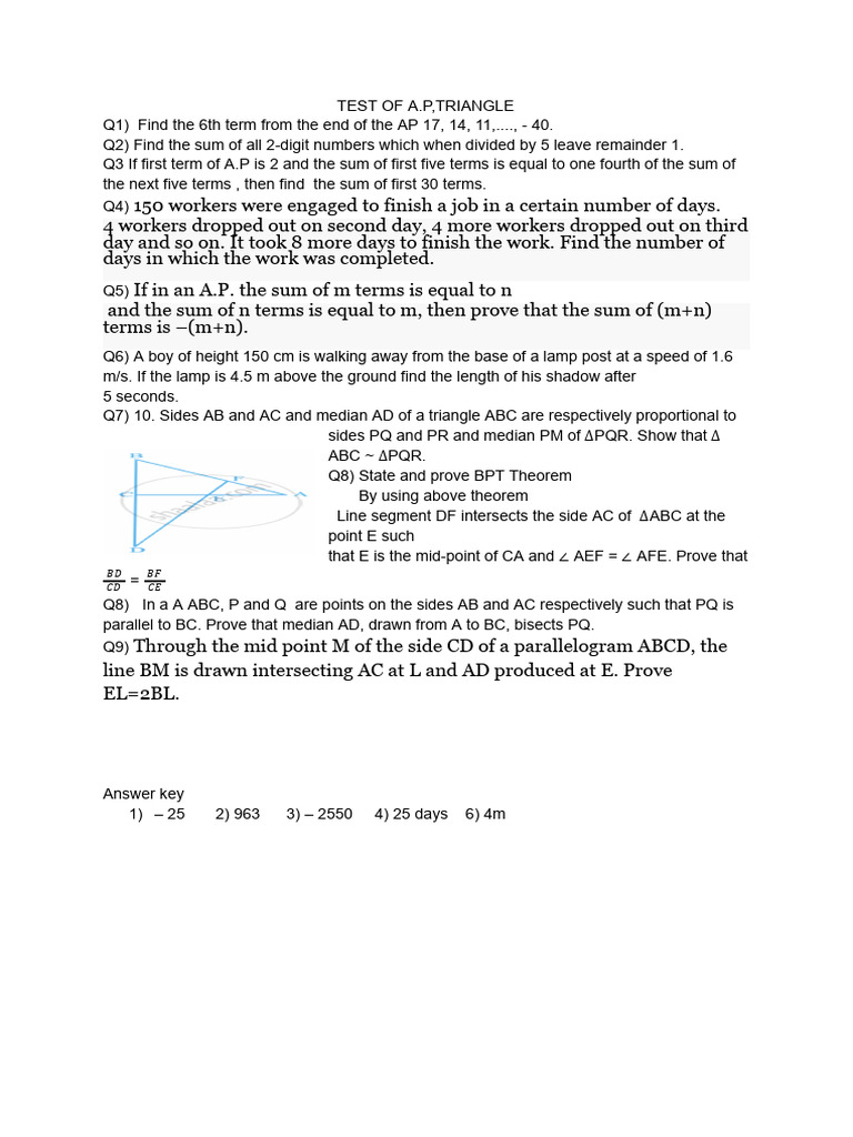 A.P. and Triangle Theorems Practice | PDF