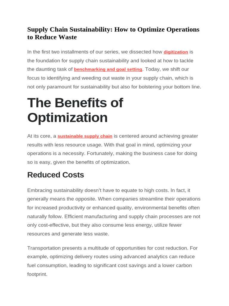 Optimize Supply Chain for Sustainability | PDF | Supply Chain ...
