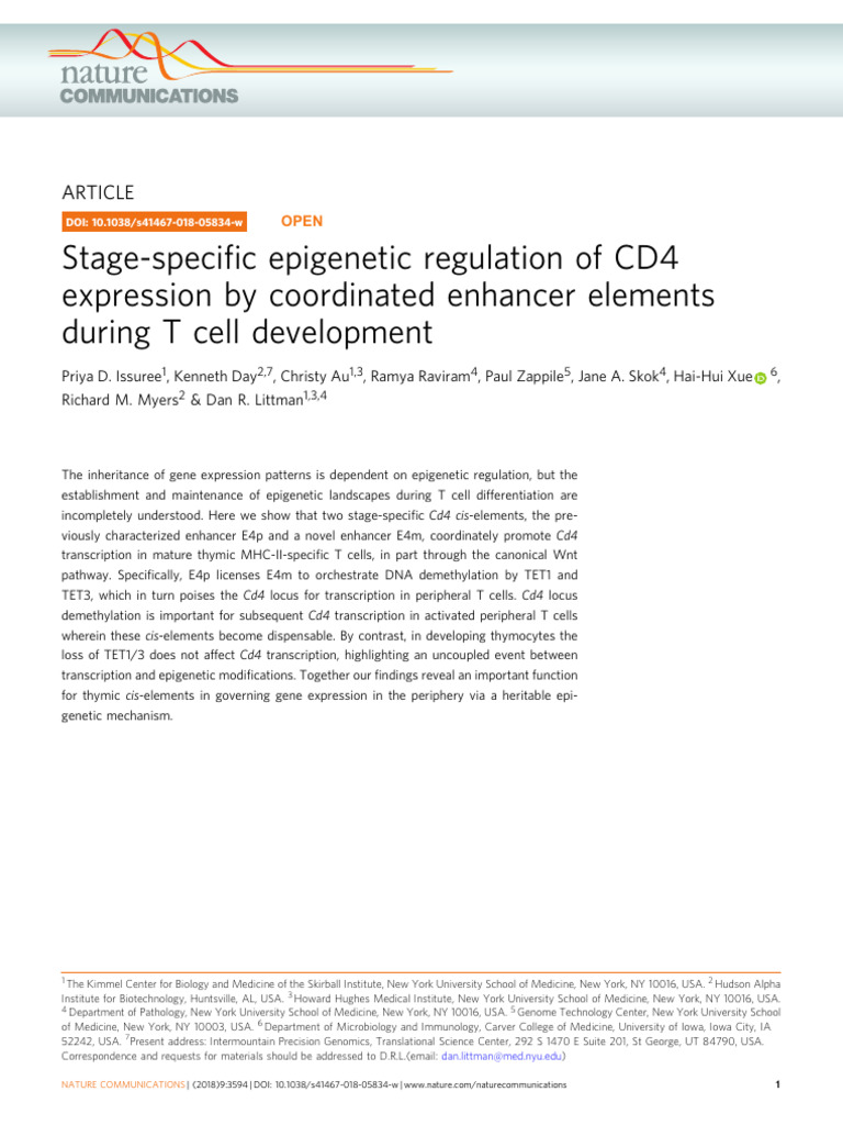 Epigenetic Regulation of CD4 in T Cells | PDF | T Cell | Epigenetics