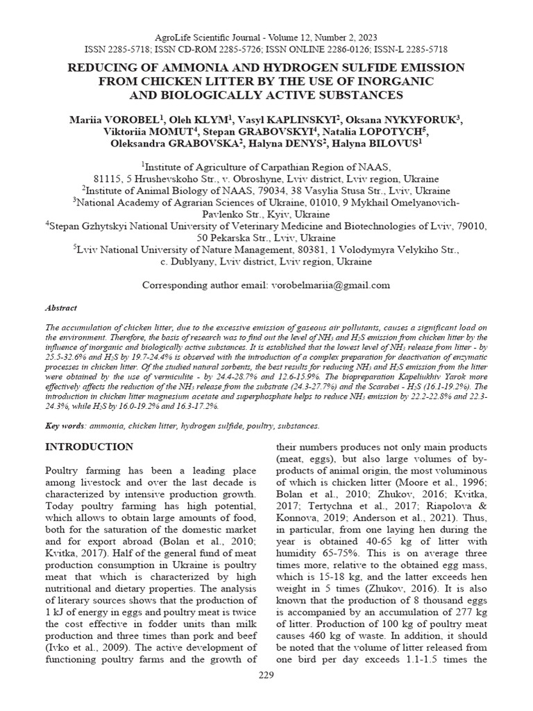 Ammonia & H2S Reduction in Chicken Litter | PDF | Poultry Farming | Soil