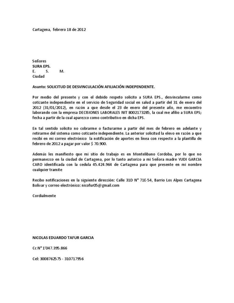Modelo de carta de desafiliación de una empresa