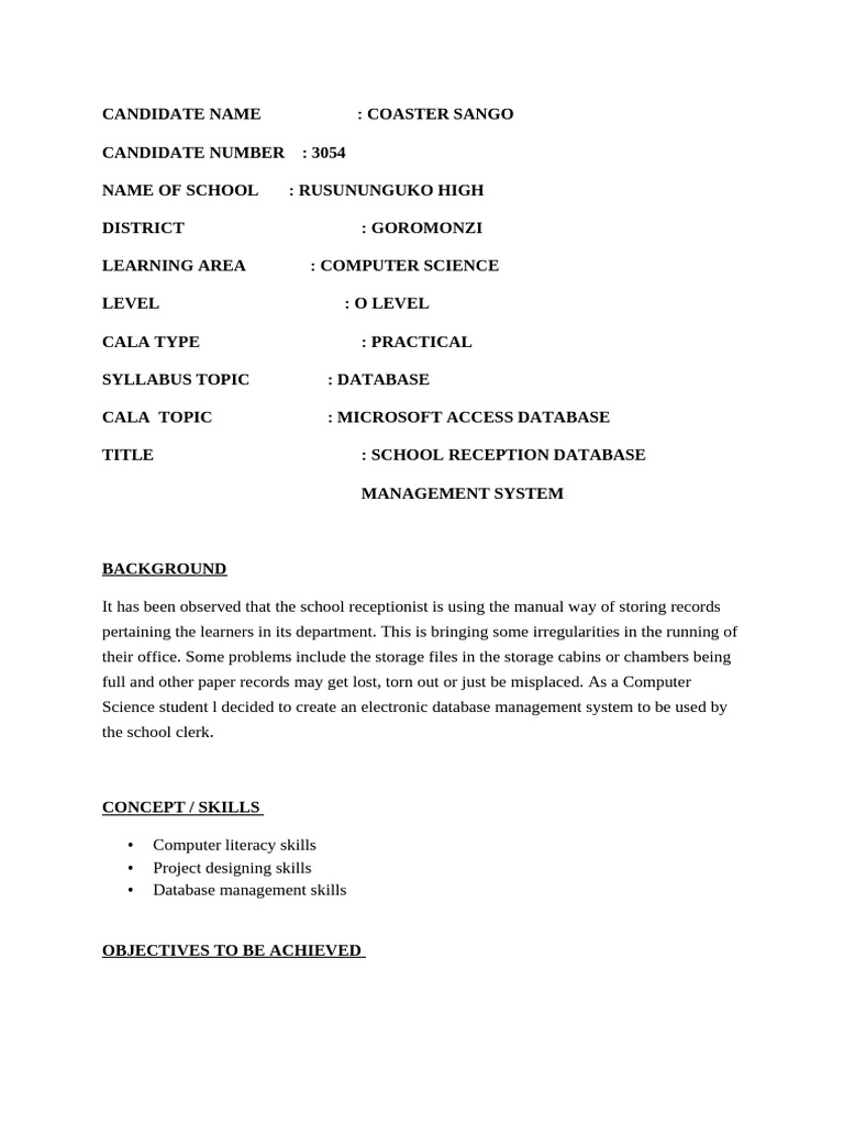School Reception Database System | PDF