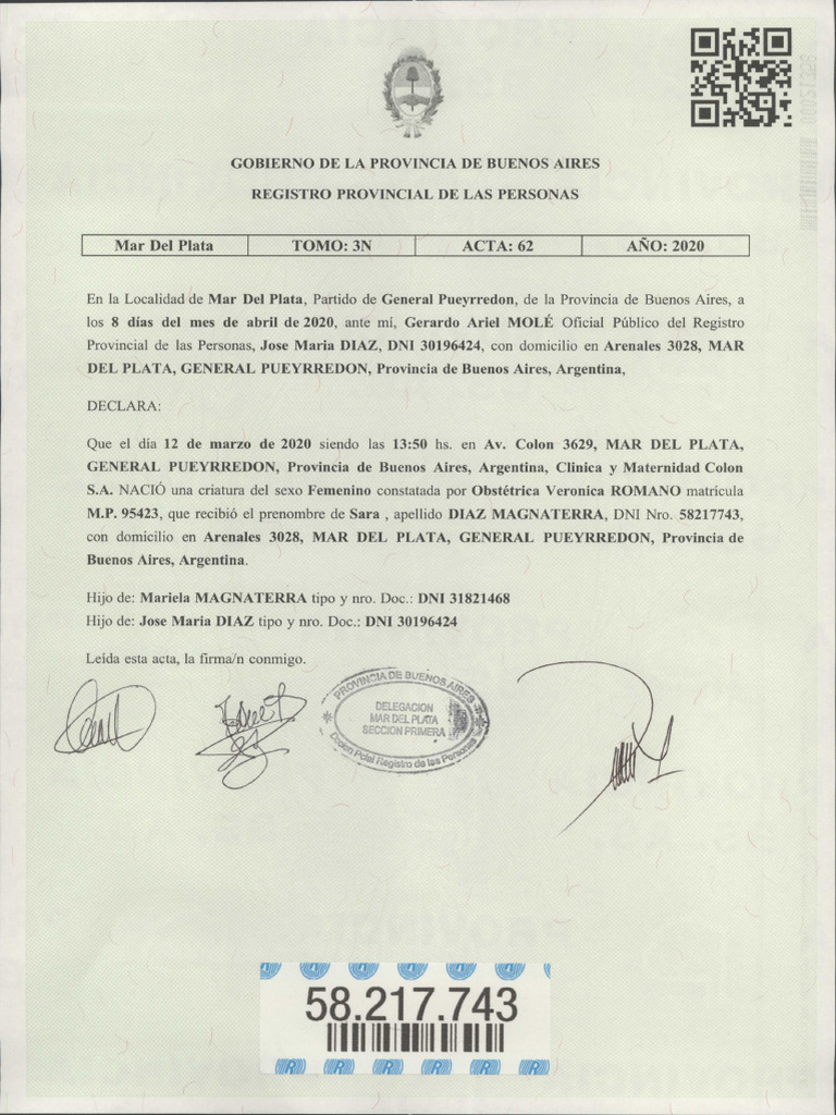 Hoja de Firmas Partida Nacimiento 2021 | PDF
