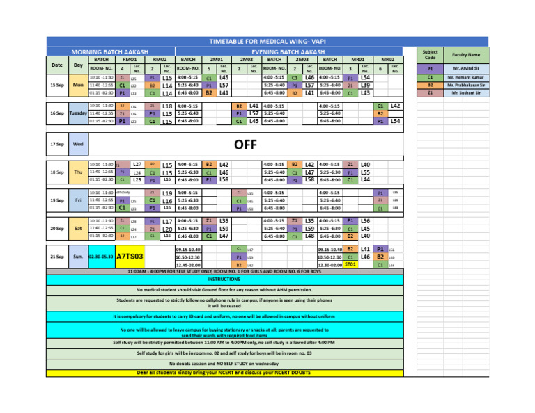Medical Wing Timetable Vapi | PDF