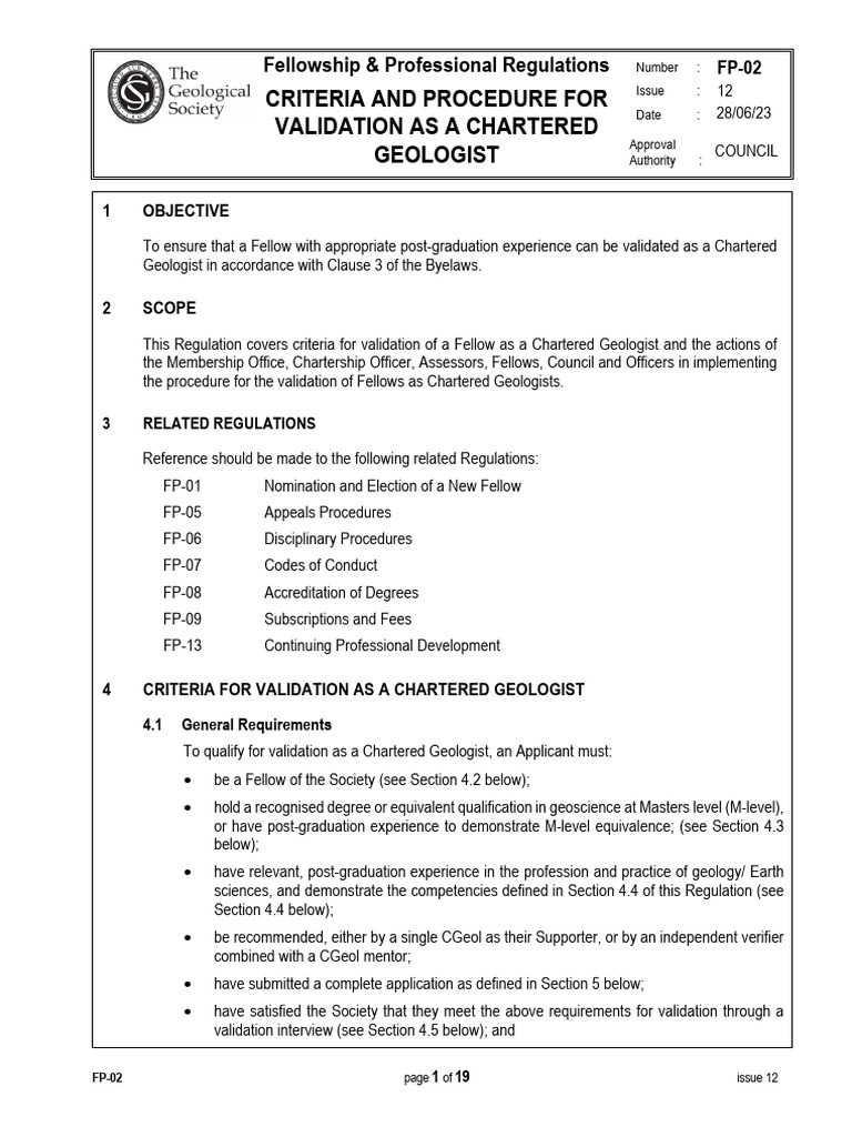 Chartered Geologist Validation Criteria | PDF | Geology | Academic Degree