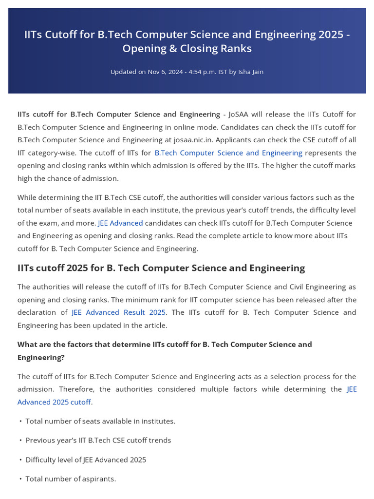 IIT CSE Cutoff and Closing Ranks 2024 | PDF | Science Education ...