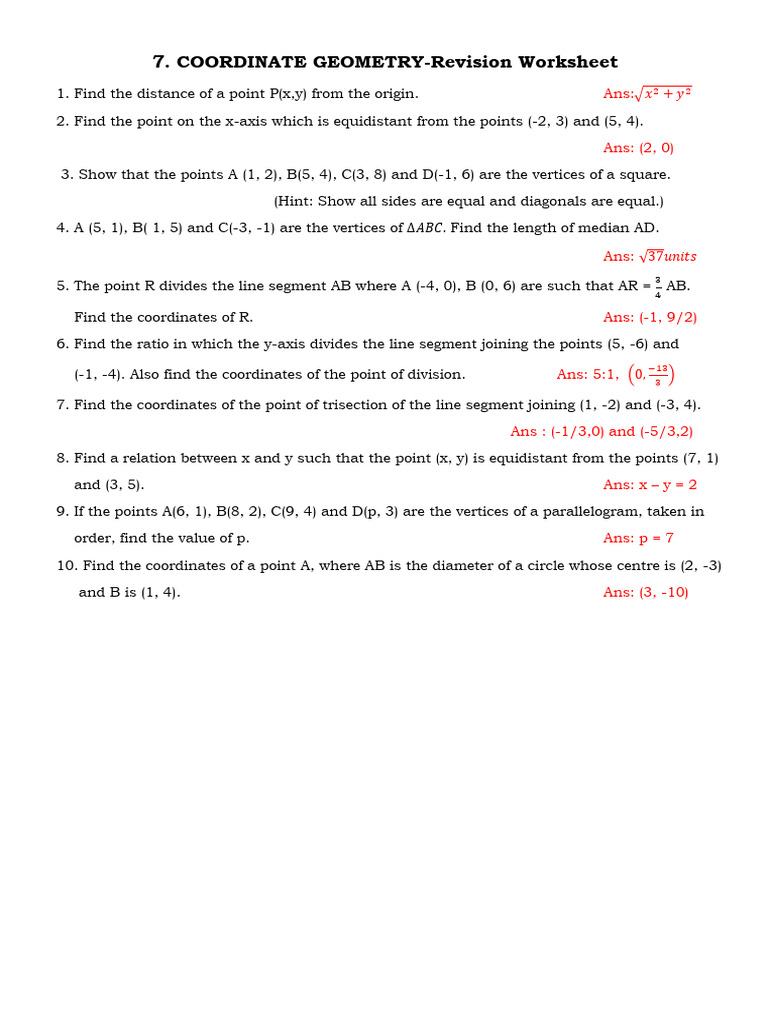 Coordinate Geometry Revision Worksheet | PDF