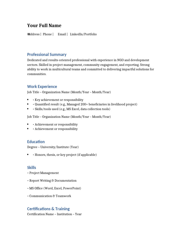 NGO Job CV Template Sample | PDF