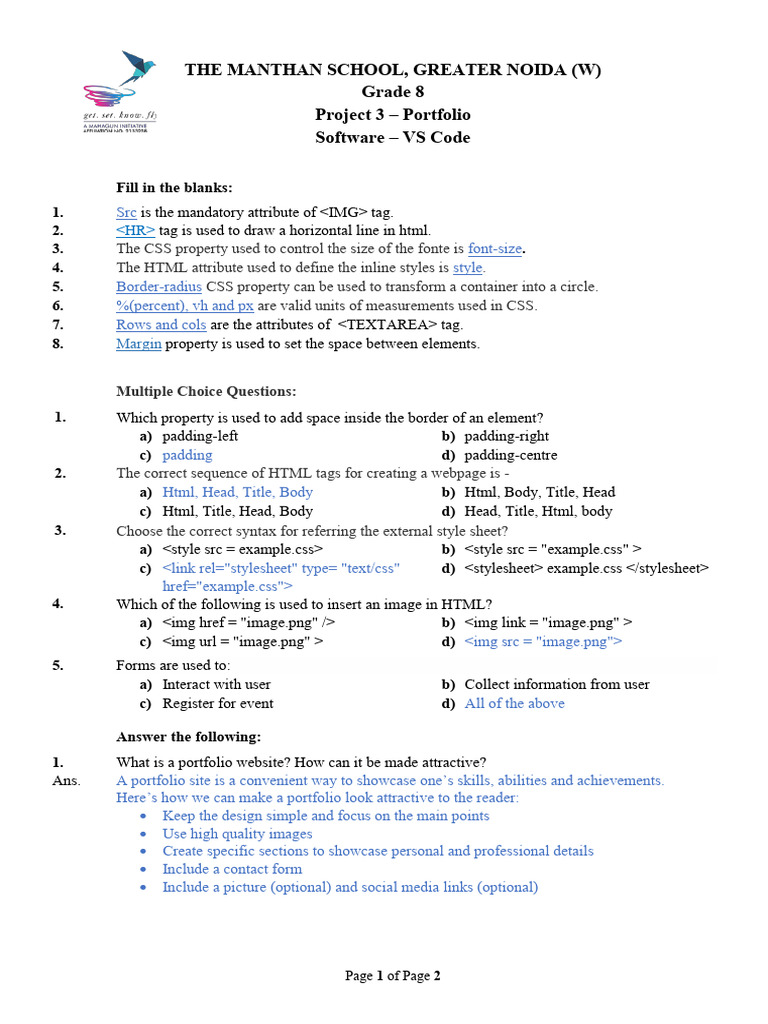 Grade 8 HTML & CSS Project Guide | PDF | Html | Html Element