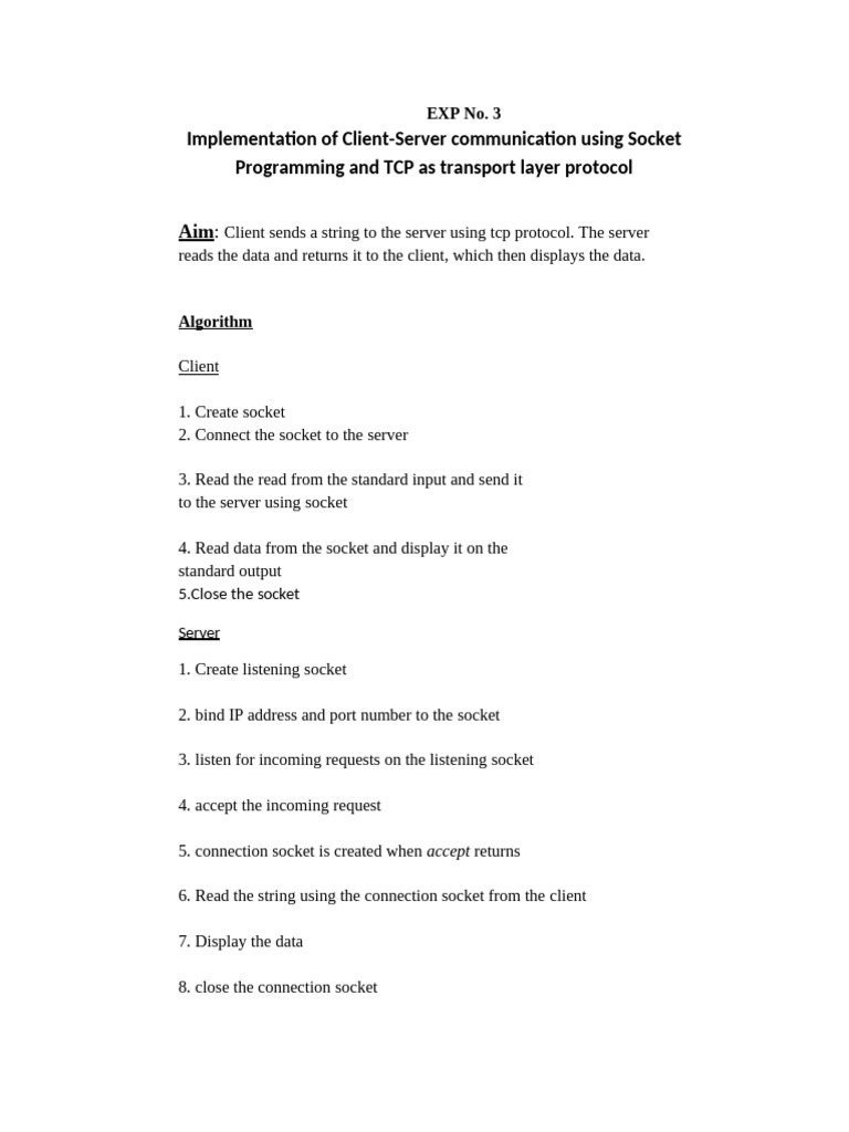 Client-Server Socket Programming Guide | PDF | Network Socket | Network ...