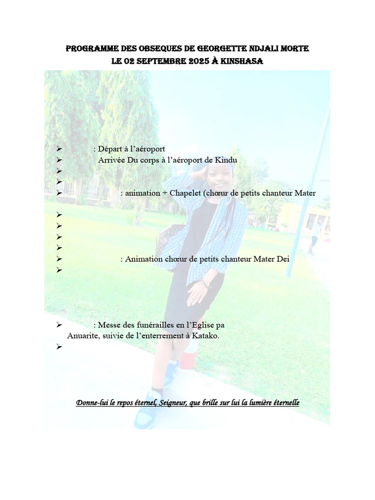 Programme des obsèques de Georgette NDJALI | PDF