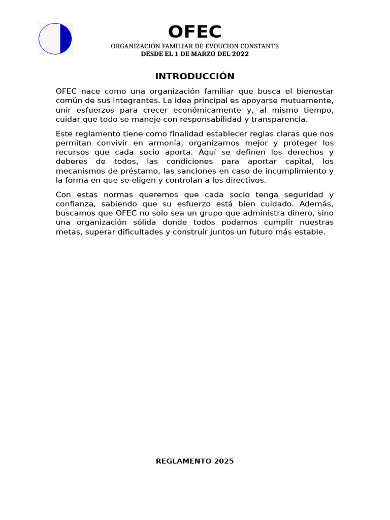 Reglamento de OFEC: Organización Familiar | PDF | Presidentes de los ...