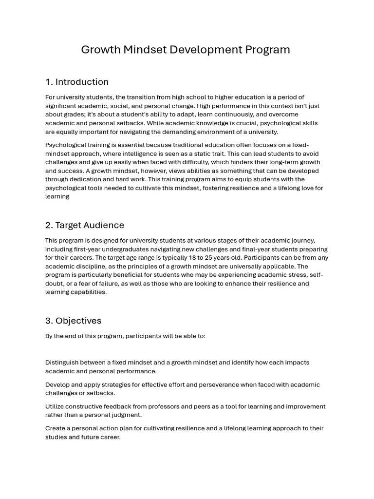 Growth Mindset Workshop Overview | PDF | Mindset | Psychological Resilience