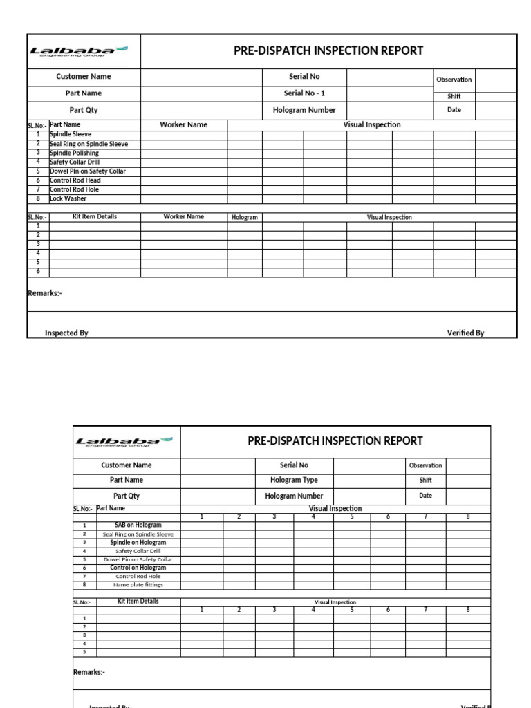 Pre-Dispatch Inspection Report | PDF