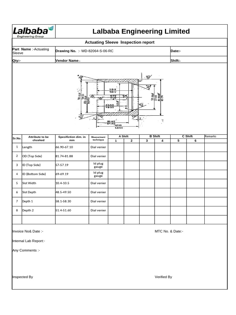 Inhouse Inspection Chcek Sheet | PDF