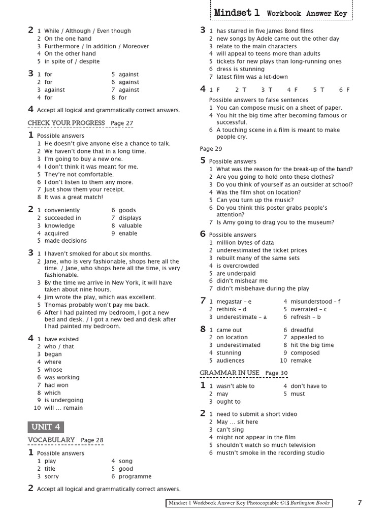 Mindset 1 Workbook Answer Key | PDF