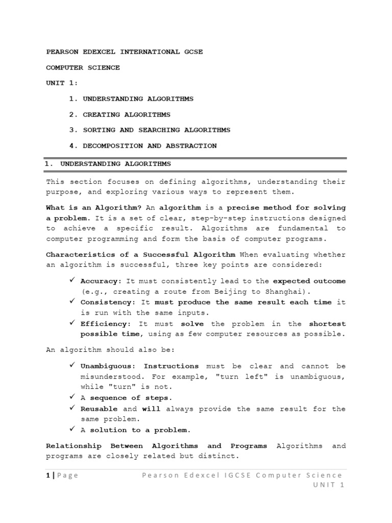 IGCSE Computer Science: Algorithms Guide | PDF | Algorithms ...