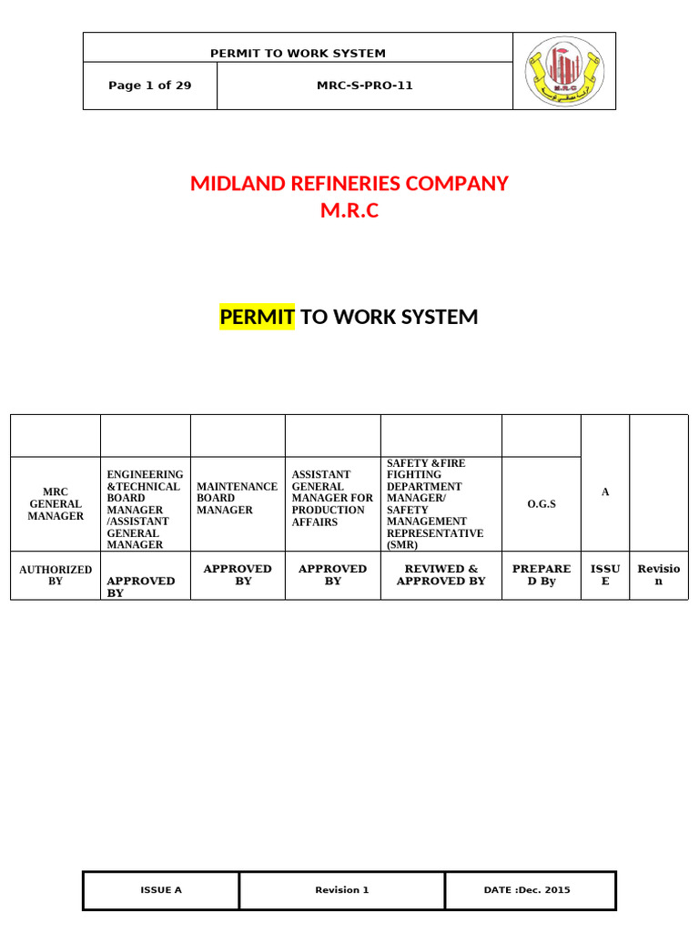 Permit to Work System Overview | PDF | Safety | Risk
