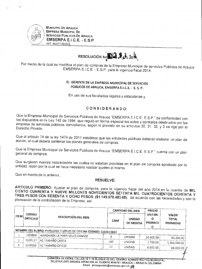 Plan de Compras 2014 Ajustado | PDF