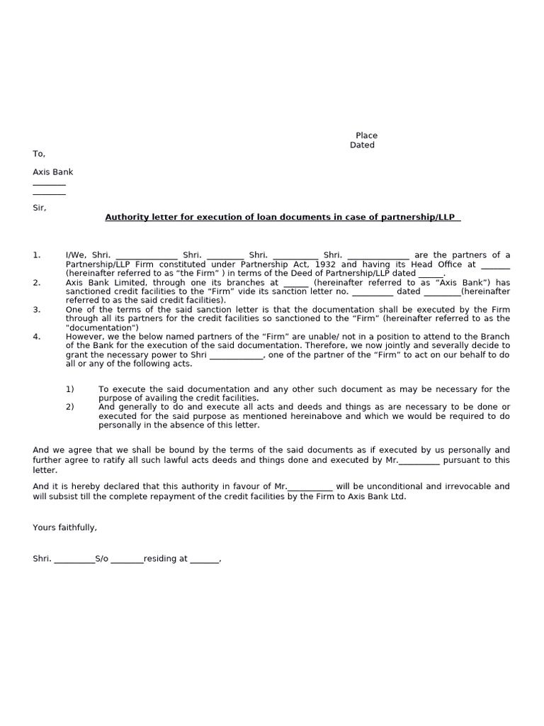 Authority Letter for Loan Execution | PDF