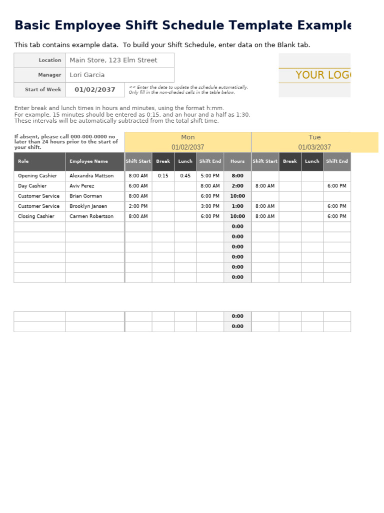 Employee Shift Schedule Template | PDF