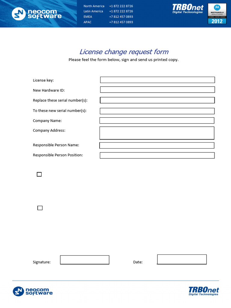 License Change Request Form Template | PDF