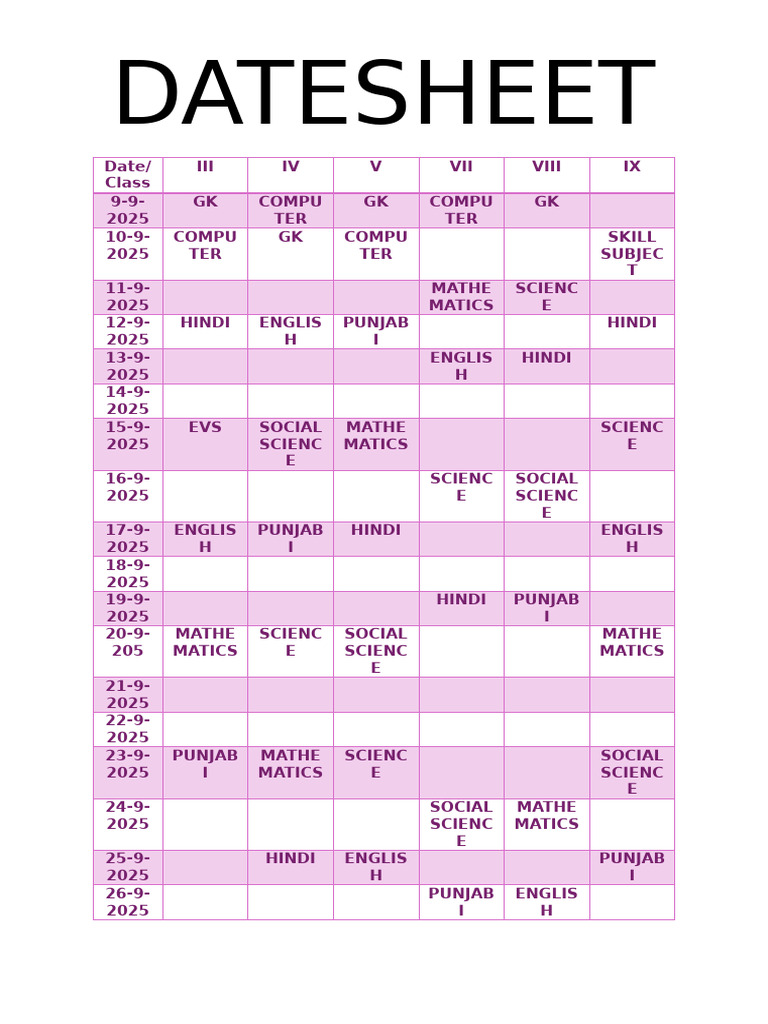 Date Sheet | PDF