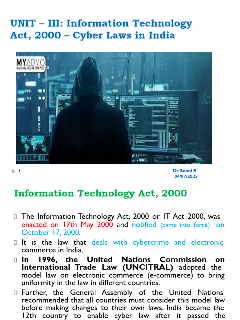 Unit - III Information Technology Act, 2000 Cyber Law in India | PDF ...