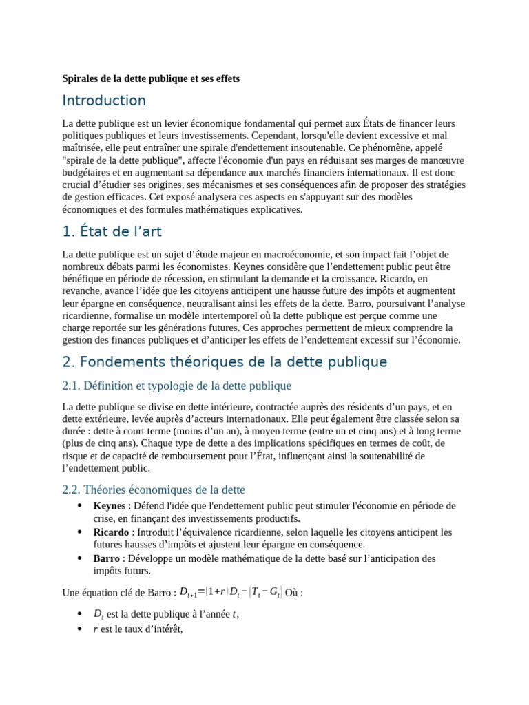 Spirale de la dette publique : enjeux et solutions | PDF | Dette ...