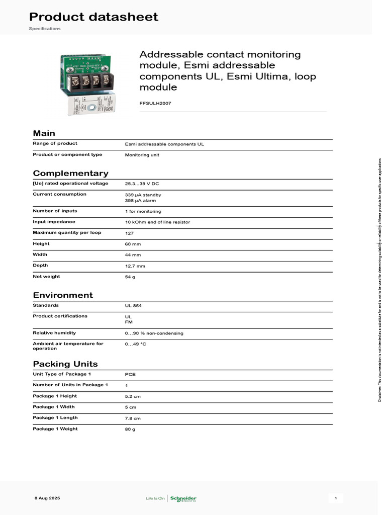 Schneider Electric Esmi Addressable Components For Ultima Range UL ...