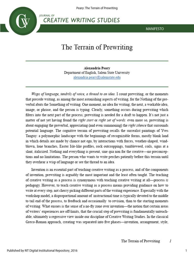 Prewriting Techniques for Creative Writers | PDF | Experience | Cognition