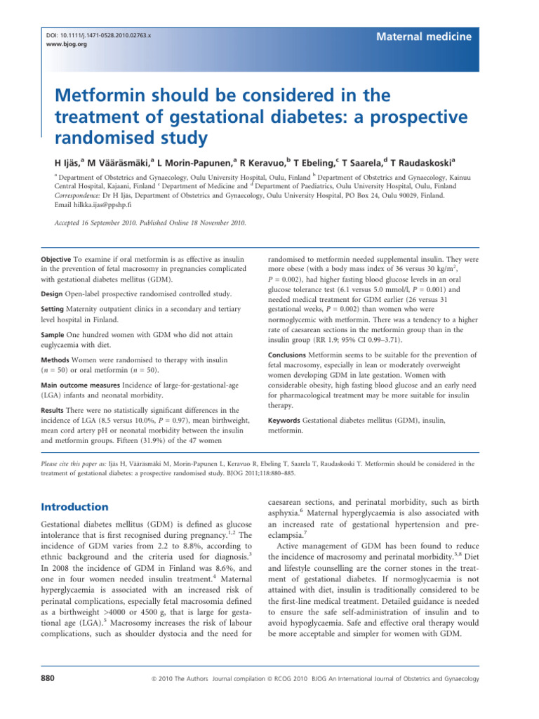 Metformin Should Be Considered in The Treatment of Gestational Diabetes ...