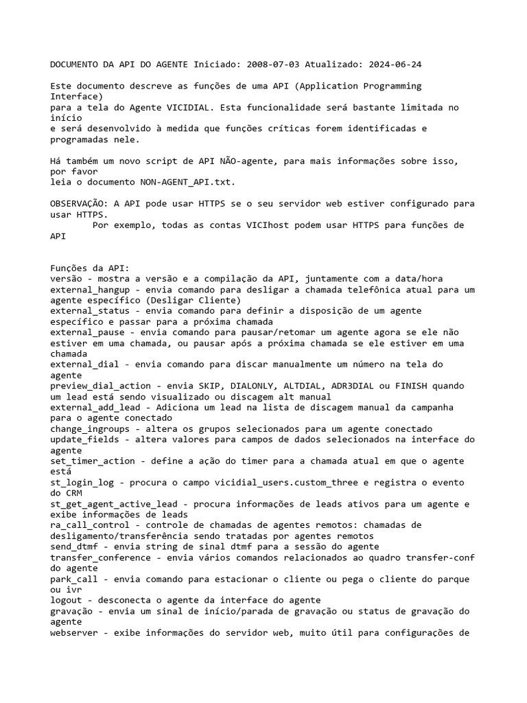 API do Agente VICIDIAL: Funções e Comandos | PDF | Linguagem de script ...