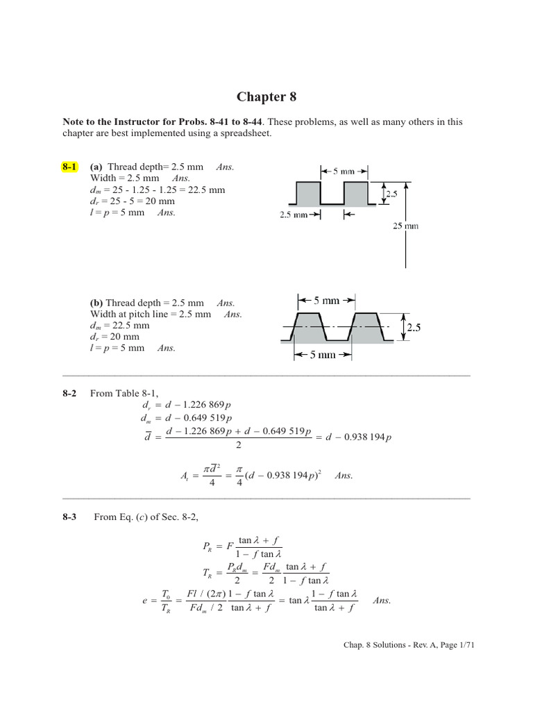 Chap8 Screws and Fasteners HW Solutions | PDF