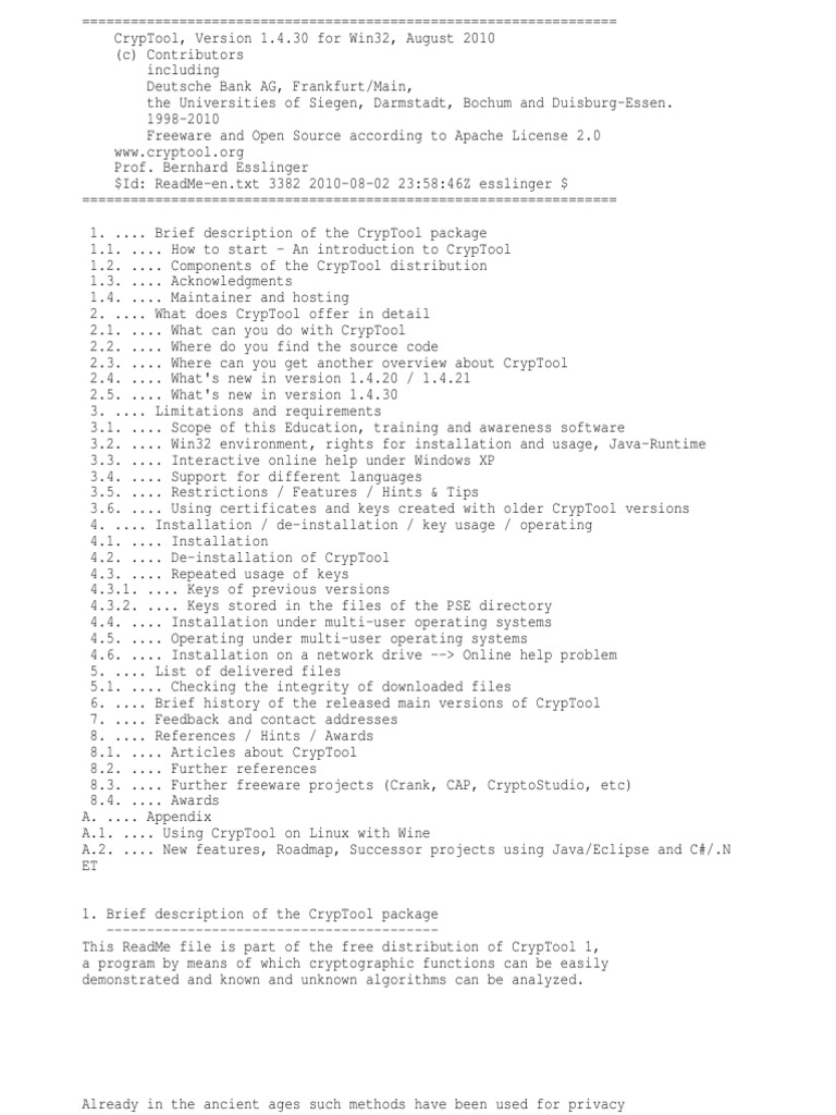 CrypTool 1.4.30: Overview & Features | PDF | Key (Cryptography) |  Cryptography
