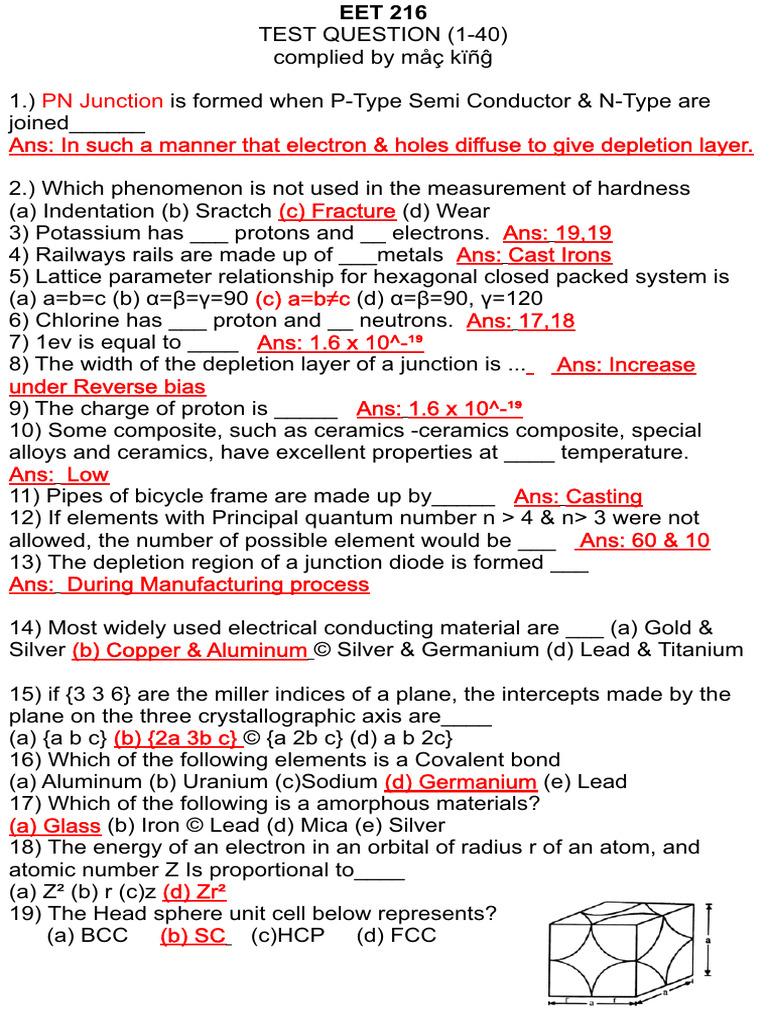 EET 216 (40 ETest Question Complied by M@C King) | PDF | Crystal ...