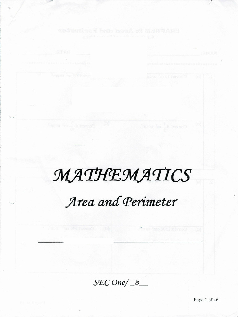 2018 Ca2 Area and Perimeter Sec1 Math NT | PDF