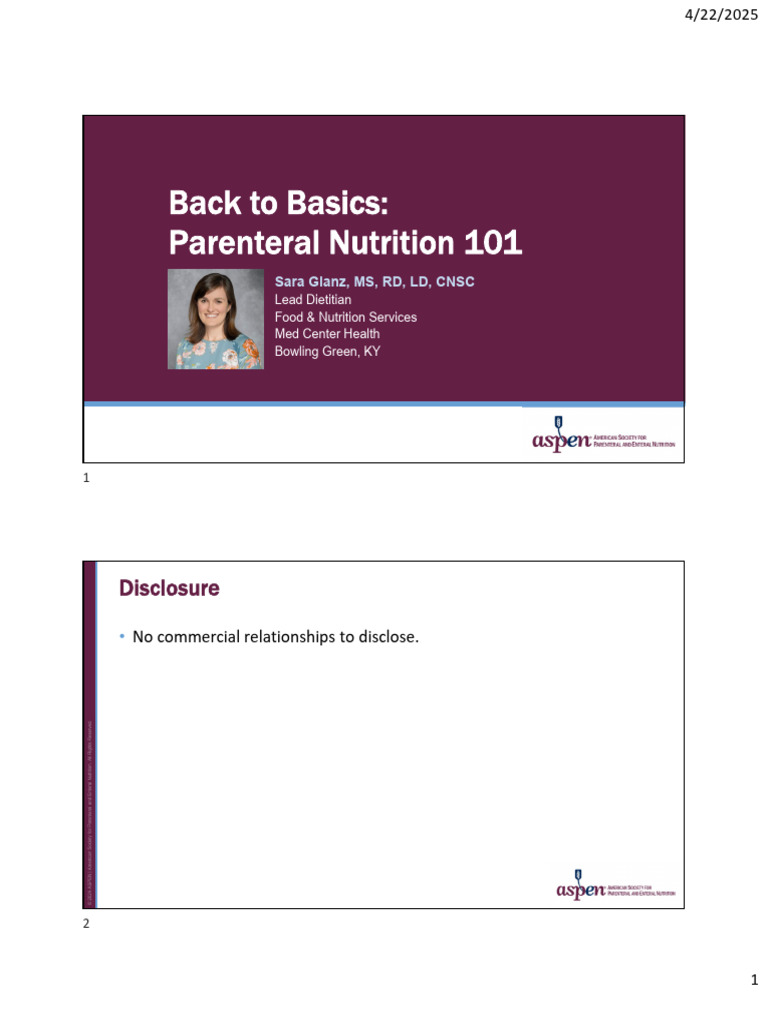 Parenteral Nutrition Basics Guide | PDF | Medical Specialties | Nutrition