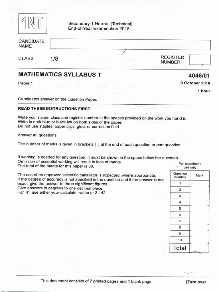 2018 - Sa2 - y - Sec 1 - NT | PDF